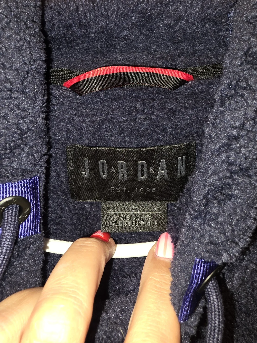Vintage Jordan Men's Navy 'Flight' Sherpa Hoodie